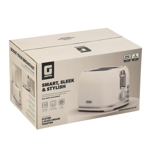 Geepas Fluted 2-Slice Toaster, 6 Browning Levels, Cream GBT36558UK-CR - GEEPAS - Image 4
