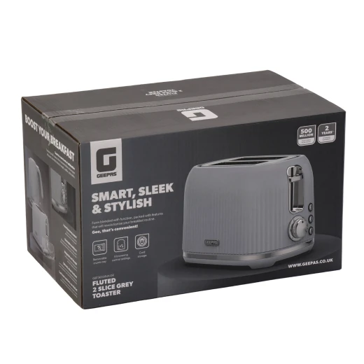 Geepas Fluted 2-Slice Toaster, 6 Browning Levels, Grey GBT36558UK-GR - GEEPAS - Image 4