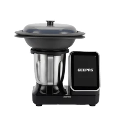 Geepas Smart Multi Cooker- GSMC35059/ 12 Versatile Functions, 98+ Inbuilt Recipes with Massive Cloud Library, 8 Inch Touchscreen/ Dual-Function Heating and Mixing System/ Perfect for Soups, Dough, Sauces, Desserts, etc./ Black and Silver, 2 Years Warranty