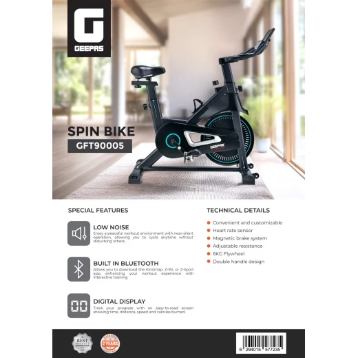 دراجة جيباس GFT90005 الثابتة - دراجة تمارين داخلية مزودة بتقنية بلوتوث وشاشة رقمية، وعجلة دوارة بوزن 6 كجم، ومقاومة قابلة للتعديل، لون أسود - جيباس - Image 10