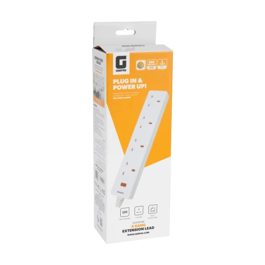 Geepas 4-Gang Extension Lead, 2990W, 5m Cable, White GES58146 - GEEPAS - Image 4