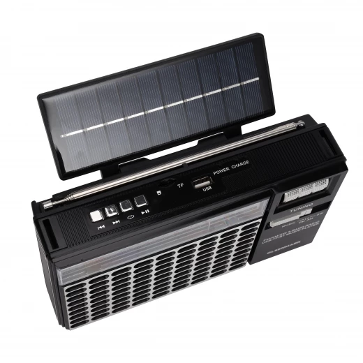 Olsenmark Portable Rechargeable 3-Band Retro Radio with Bluetooth, USB, TF, MP3 Player, Microphone, Karaoke & Solar Charging – OMR1276 – Black - olsenmark - Image 2
