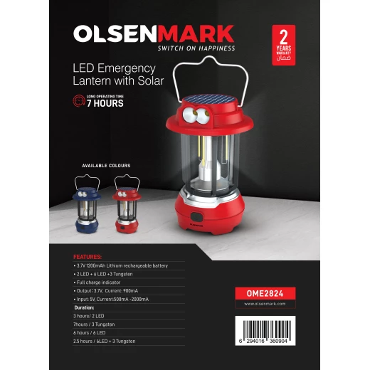 Olsenmark LED Emergency Lantern with Solar – OME2824, Energy Efficient, Super Bright, 7 Hours Runtime, Portable, Compact, Blue, 2 Years Warranty - olsenmark - Image 9