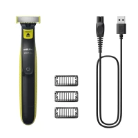 Philips OneBlade Face Hybrid Trimmer & Shaver, 3 Click-On Combs (1, 3, 5mm), Wet & Dry, USB-A Charging, Lime Green & Charcoal Grey QP2724/10