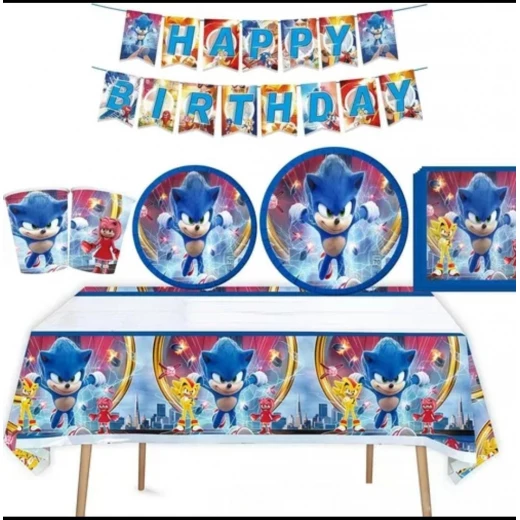Sonic Kids' Birthday Party Pack | 10 Plates + 10 Cups + 1 Tablecloth + Napkins + 6 Popcorn Boxes + 3-Meter Party Banner + 10 Balloons Sonic Kids' Birthday Party Pack | 10 Plates + 10 Cups + 1 Tablecloth + Napkins + 6 Popcorn Boxes + 3-Meter Party Banner + 10 Balloons