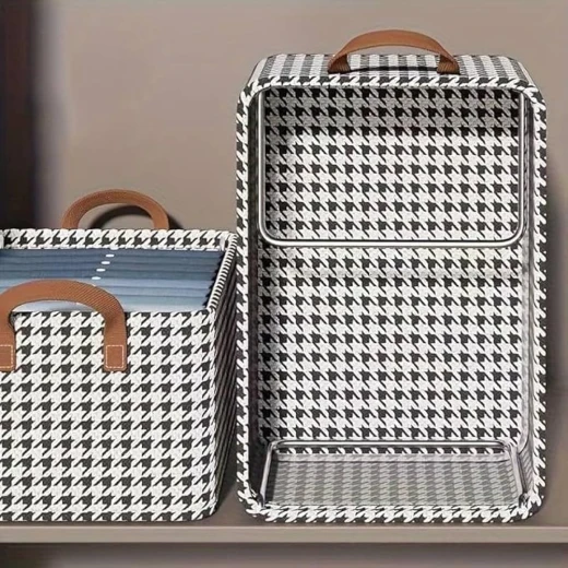 Collapsible Houndstooth Fabric Storage Basket with Handles (47 x 28 x 20 cm) - Aa - Image 3