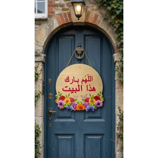 لوحة باب دائرية – "اللهم بارك هذا البيت"