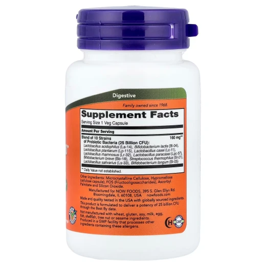 NOW Foods, Probiotic-10™ 25 Billion, 50 Veg Capsules - Aa - Image 3