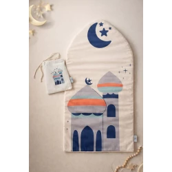 Kids’ Padded Prayer Mat with Matching Cross-Body Bag – Fun Mosque & Moon Design, Lightweight & Comfortable Set for Mosque, School & Travel | 100% Original & Authentic