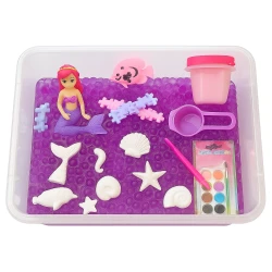Mermaid Sensory Play Set Mini Mermaid Toy, Pink & Purple Orbeez (350ml), Handmade Pink Slime, Floating Fish, Scooping Tool, Pink & Purple LEGO, 8 Gypsum Models for Coloring, 8 Watercolor Paints, Transparent Storage Box & Tray 