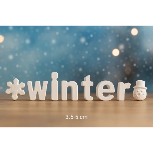 Winter Word Lowercase Gypsum with Snowflake and Snowman Head Models Winter Word Lowercase Gypsum with Snowflake and Snowman Head Models