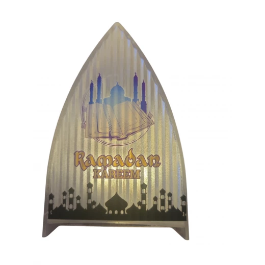 Half Moon Curve Triangle Ramadan Lantern – Battery Powered, Double-Sided Design with Hanging Ring and  Drawings (7.5 × 3.5 cm) - sensoria - Image 2