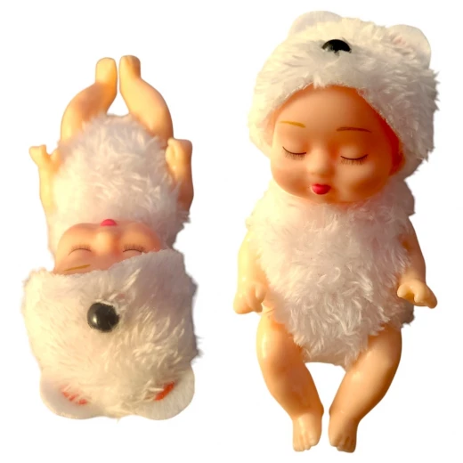 Mini sleeping baby doll with white dog costume 11cm Mini sleeping baby doll with white dog costume 11cm