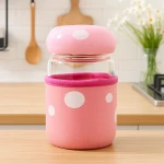 A&M home, Creative Mushroom Glass Jar with Cloth Protector 300ml, pink  - A&amp;m home