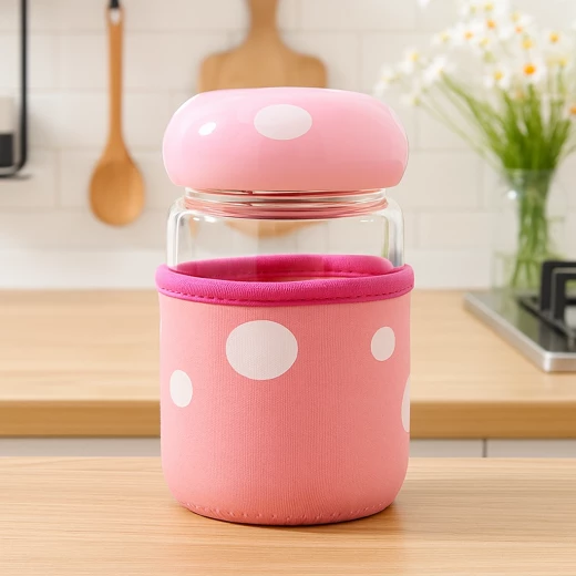 A&M home, Creative Mushroom Glass Jar with Cloth Protector 300ml, pink A&M home, Creative Mushroom Glass Jar with Cloth Protector 300ml, pink