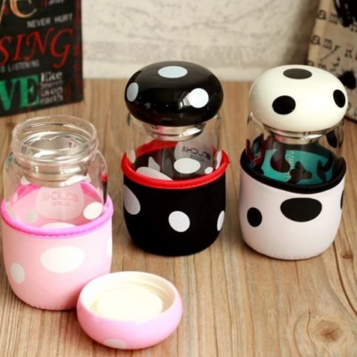 A&M home, Creative Mushroom Glass Jar with Cloth Protector 300ml, pink  - A&amp;m home - Image 3