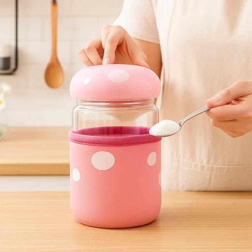 A&M home, Creative Mushroom Glass Jar with Cloth Protector 300ml, pink  - A&amp;m home - Image 4