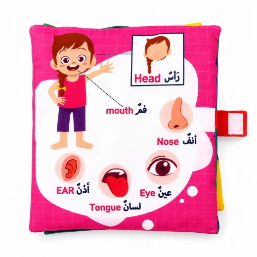 سينسوريا – كتاب قماش ناعم للتعليم المبكر، أعضاء الجسم للبنات   للتدريب البصري والحسي للاطفال 15*18 سم - سنسوريا - Image 2