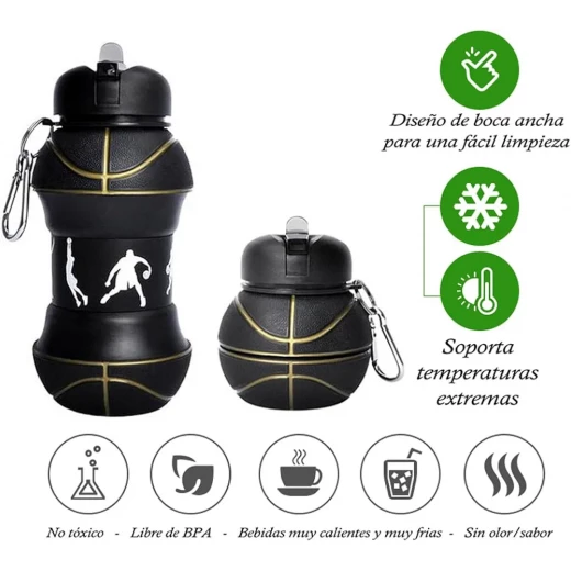 A&M home Basketball Water Bottle, BPA-Free Silicone, Basket Ball - A&amp;m home - Image 6