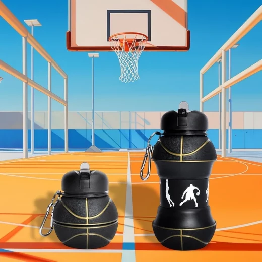 A&M home Basketball Water Bottle, BPA-Free Silicone, Basket Ball - A&amp;m home - Image 7