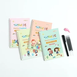 Sensoria Magic Practice Copybook Set (4 Books + 10 Refills + 1 Pen + 1 Grip) Reusable Number & Handwriting Tracing for Preschoolers