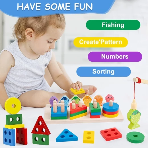 Sensoria Montessori 2-in-1 Magnetic Fishing & Stacking Wooden Toy - sensoria - Image 2