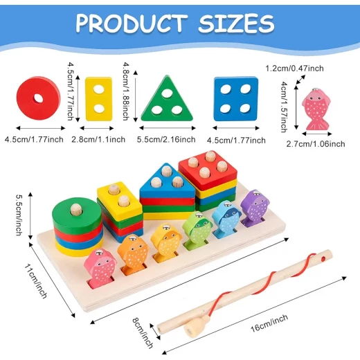 Sensoria Montessori 2-in-1 Magnetic Fishing & Stacking Wooden Toy Sensoria Montessori 2-in-1 Magnetic Fishing & Stacking Wooden Toy