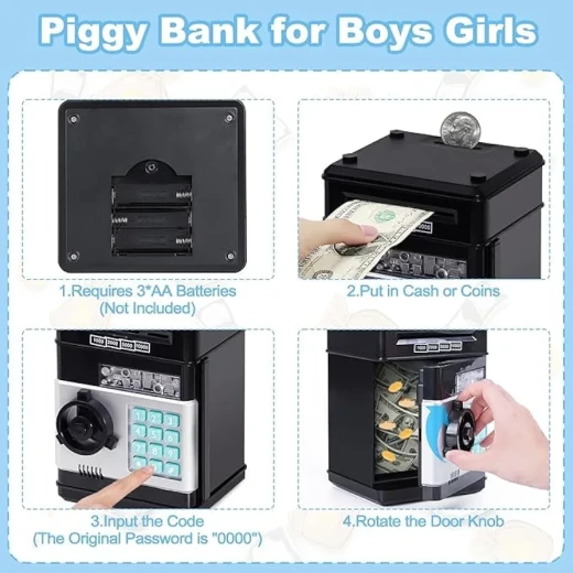 Sensoria Electronic Piggy Bank – Kids Mini ATM Money Saving Bank with Password Lock  - sensoria - Image 6