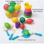 Sensoria , Fine Motor Skills Development Set [Stacking Rings Game, 8 Plastic Balls, and Fruit or Vegetable Cutting Game] - sensoria