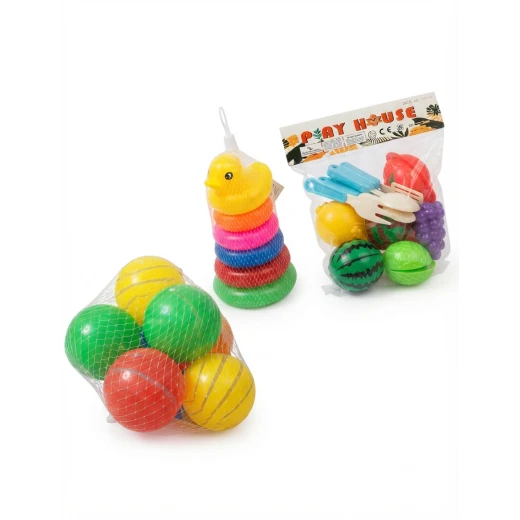 Sensoria , Fine Motor Skills Development Set [Stacking Rings Game, 8 Plastic Balls, and Fruit or Vegetable Cutting Game] - sensoria - Image 7