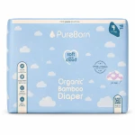 Pure Born Organic Nappies Double Pack, Clouds Design, Size 4, 7-12 Kg, 48 Pieces - PureBorn
