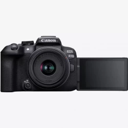 كاميرا Canon EOS R10 مع عدسة RF-S 18-45 مم IS STM (5331C010AA)، كاميرا ميرورلس قوية تتميز بتركيز تلقائي سريع، جودة صور عالية، تصوير فيديو 4K، وعدسة زوم متعددة الاستخدام مناسبة للتصوير وصناعة المحتوى