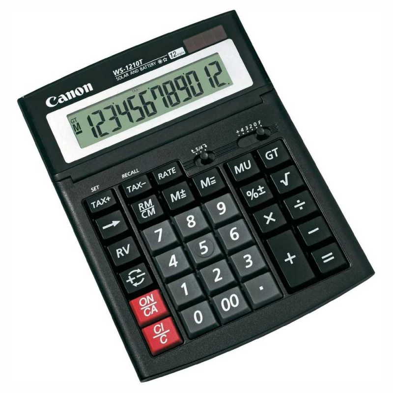 آلة حاسبة مكتبية كانون AS-2200 HB EMEA، 12 رقمًا، صديقة للبيئة، تعمل بالطاقة الشمسية والبطارية، شاشة LCD كبيرة قابلة للإمالة، GT، وظائف زيادة/إنقاص القيمة - كانون