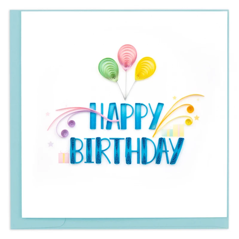 Quilled "Happy Birthday" Greeting Card – Handcrafted Artisan Nouveau Design | Blank Inside with Envelope & Suitable for Framing