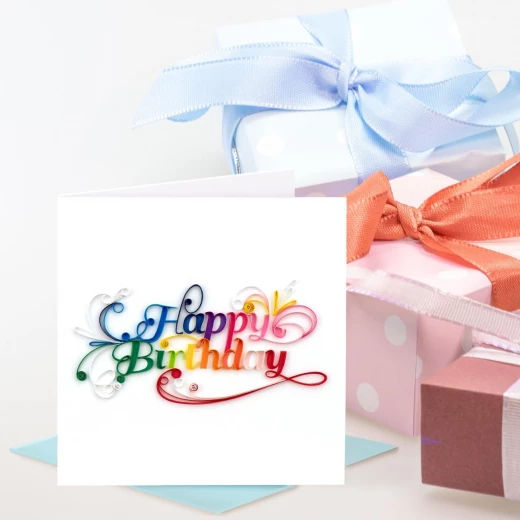 بطاقة تهنئة ثلاثية الأبعاد بتقنية لف الورق - تصميم حروف "عيد ميلاد سعيد"، بطاقة فنية مصنوعة يدويًا من الورق، بطاقة تهنئة ملونة بتقنية لف الورق للنساء والرجال والأطفال، بطاقة هدية فريدة للاحتفالات الخاصة - Image 3