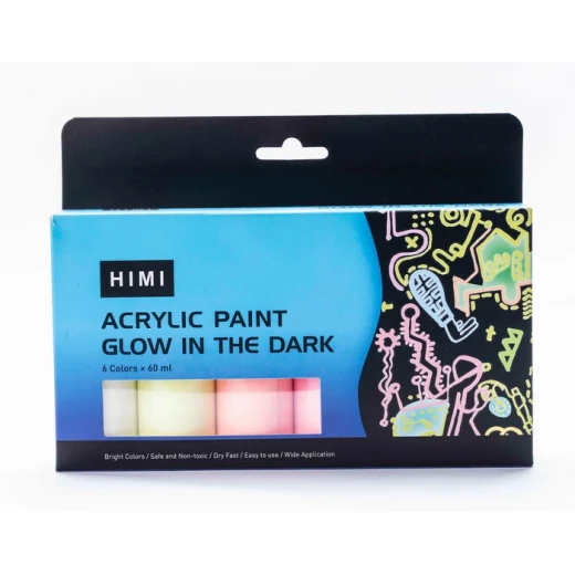 Miya Himi Acrylic Paint Glow In The Dark Bottle Set, 6colors/60ml Miya Himi Acrylic Paint Glow In The Dark Bottle Set, 6colors/60ml