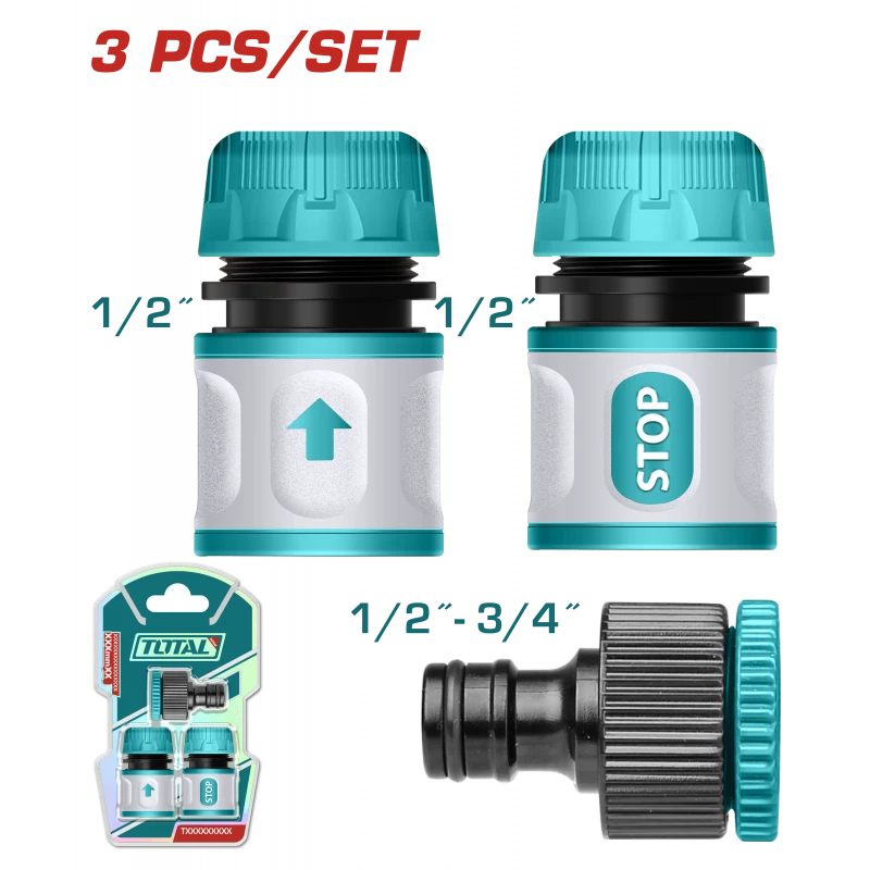 Total 3 Pcs Hose Quick Connectors Set 1/2 - Total