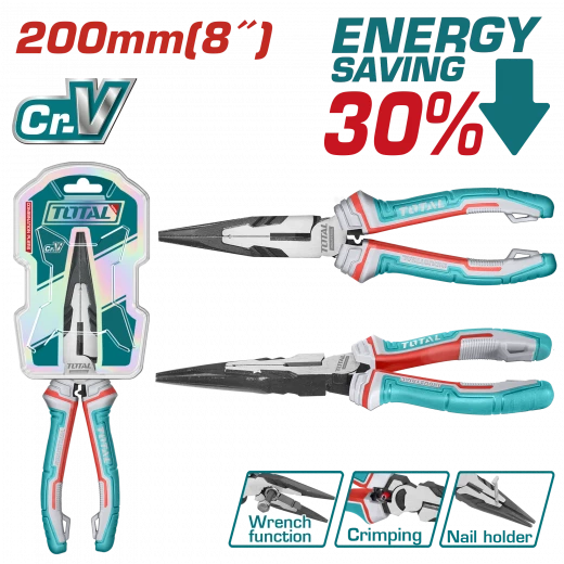 Total High leverage long nose pliers 200mm / 8 Total High leverage long nose pliers 200mm / 8