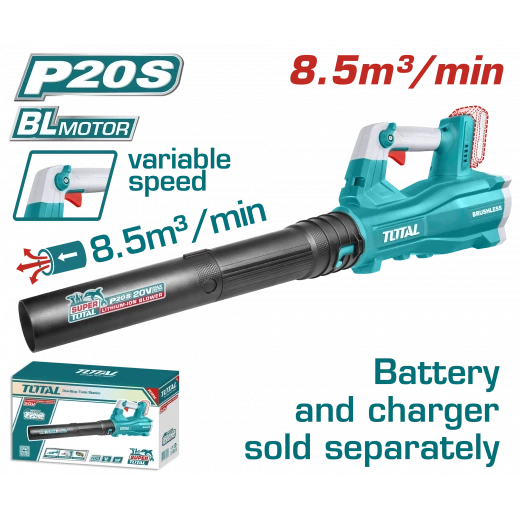 Total Cordless Blower Brushless 20V / 8.5m³ Battery and Charger Sold Separately - TABLI20428