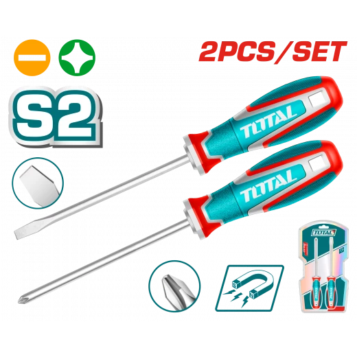 طقم مفكات عادي + مصلب ممغنطة 6*125مم من توتال طقم مفكات عادي + مصلب ممغنطة 6*125مم من توتال