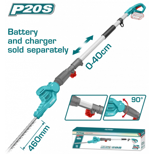 Total Cordless Pole Hedge Trimmer 20V / 460mm Battery & Charger Sold Separately - TPHT201601