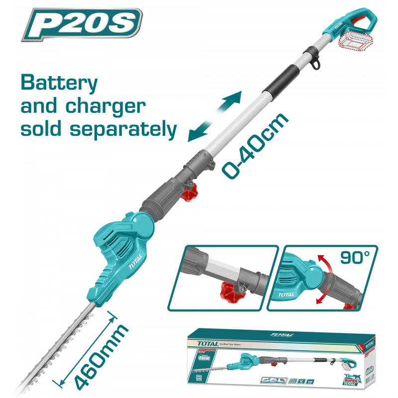 Total Cordless Pole Hedge Trimmer 20V / 460mm Battery & Charger Sold Separately - TPHT201601 - Total