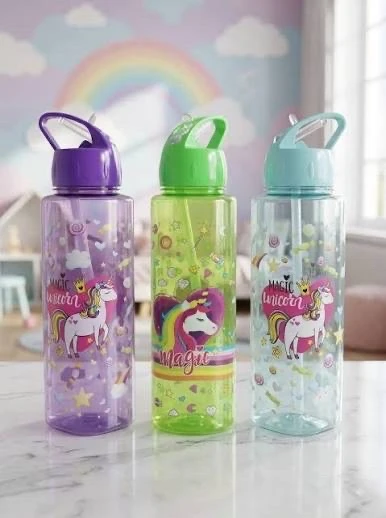 Kids Unicorn Water Bottle with Straw & Flip Lid – Green 500ml - Image 2