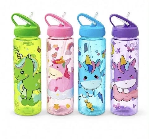 Kids Unicorn Water Bottle with Straw & Flip Lid – Green 500ml - Image 3