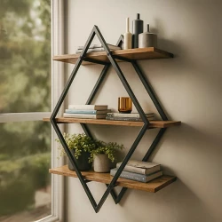 Diamond Hanging Decorative Shelves – Wooden or Black