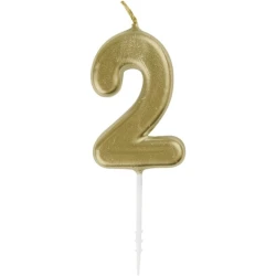 Gold Number 2 Birthday Cake Candle