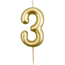 Gold Number 3 Birthday Cake Candle