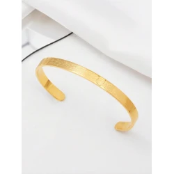 Gold Arabic Engraved Stainless Steel Cuff Bracelet 6 mm Open Bangle