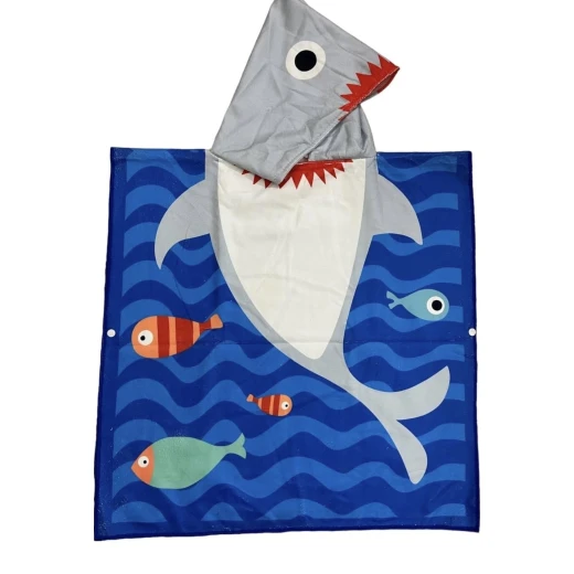 بشكير بونشو أطفال بكبوشة قرش أزرق مايكروفايبر للحمام والبحر مقاس 100 - عام / بدون علامة تجارية - Image 3