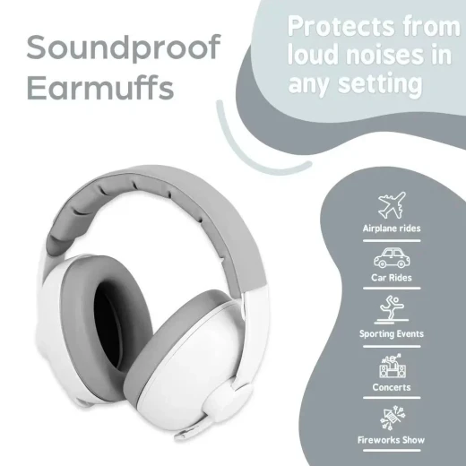 Baby & Toddler Noise Reduction Ear Protection Earmuffs – Comfortable Headphones for Sleep & Travel – white  - Image 6
